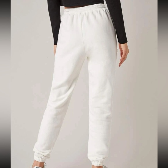 Drawstring Solid White Sweatpants - Picture 2 of 2